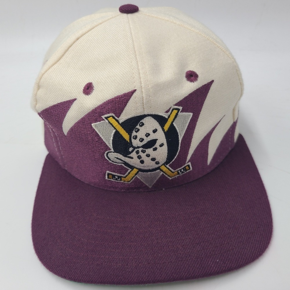 Vintage Anaheim Mighty Ducks Hat Snapback Logo Athletic Purple Cream Sharktooth - Picture 2 of 15